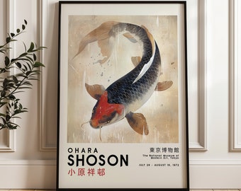 Koi Fisch, Japanische Wandkunst, Ohara Koson Poster, Vintage Fine Art Print Ohara Shoson, Natur, Hokusai, Japandi Wanddekoration, Holzschnitt