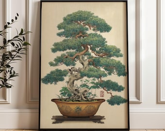 Bonsai Tree, Vintage Japanese Wall Art Print, Traditional Ink Poster