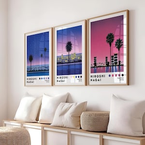 Set of 3 Prints, Poster Set, Gallery Wall Art Set,Hiroshi Nagai Art Print Set, 3 Poster Bundle, Japanese Art Print Bundle, Vaporwave Art