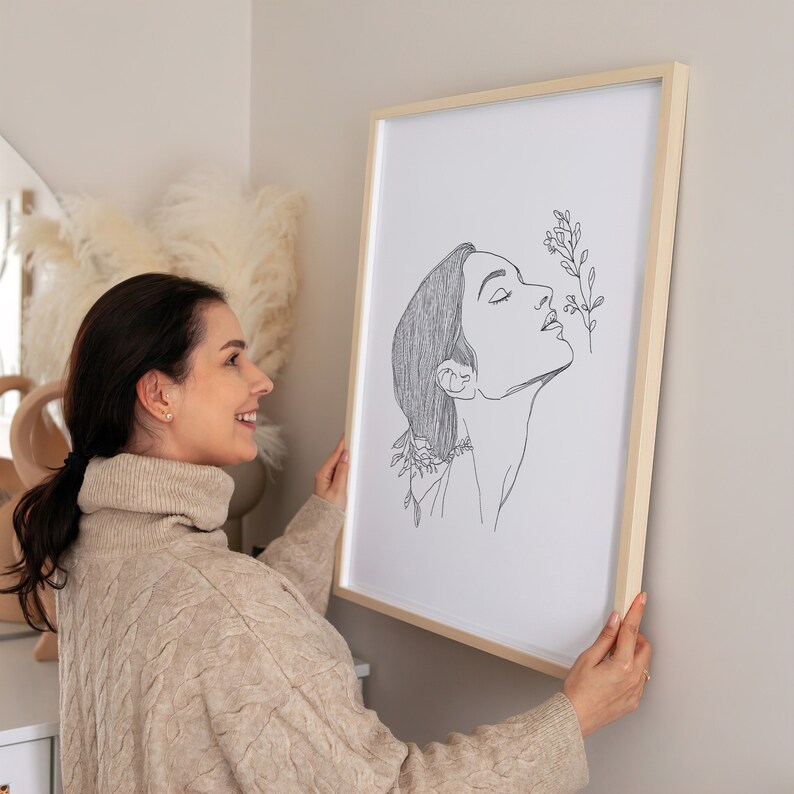 Minimalistic Feminist Art Print, Woman Single Line Poster, Black and