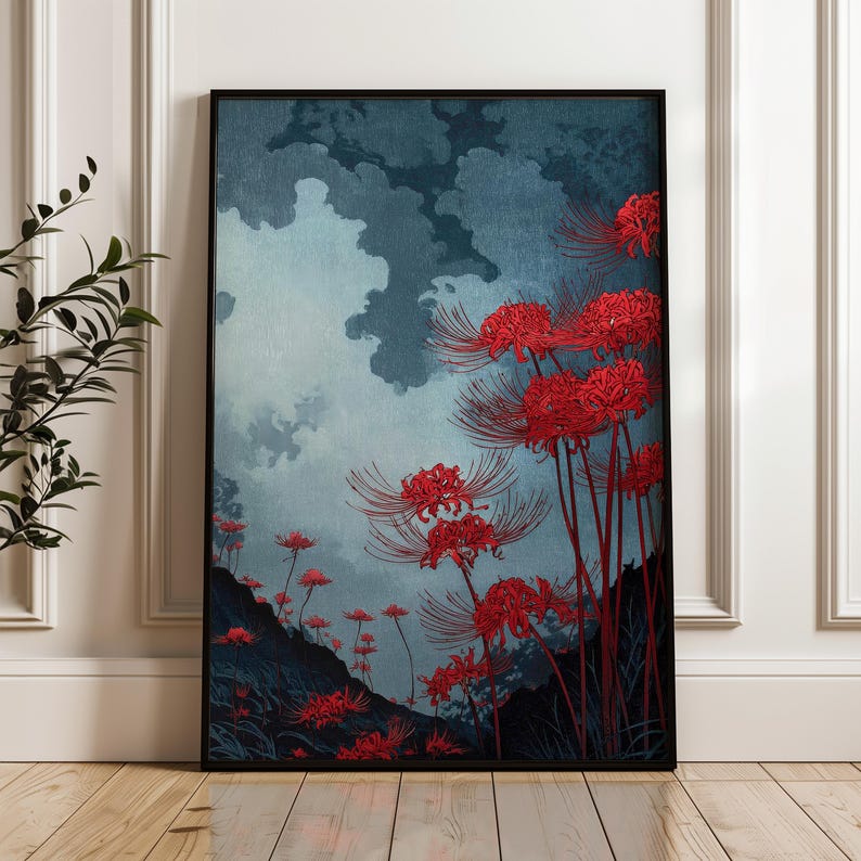 Red Spider Lily Flowers, Japanese Style Wall Art Print, Ukiyo-e Poster ...