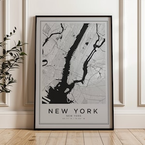 New York Map Poster, NYC Map, Line Art Map Poster, City Map Print, Gray Poster, Line Art Map Print, New York Wall Art, Minimalist Map