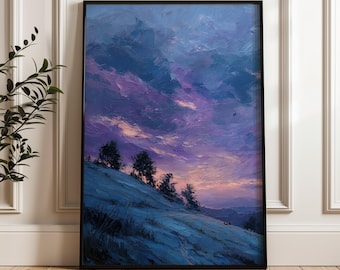 夕焼け印象派風景画アートプリント、リネンカードストック - Etsy 日本