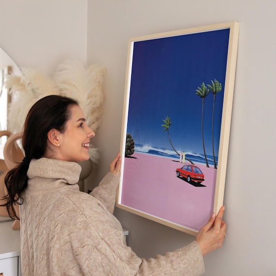 Retro Red Car and Surfboards, Hiroshi Nagai Wall Art Print