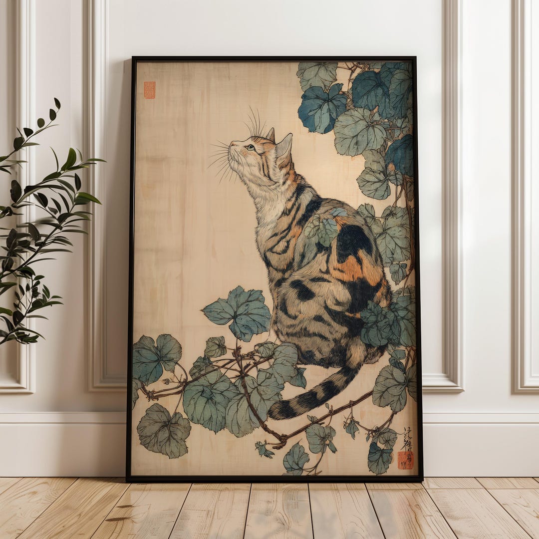 Japanese Cat Poster, Vintage Japan Art Print, Oriental Wall Art ...