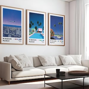Set of 3 Prints, Poster Set, Gallery Wall Art Set,Hiroshi Nagai Art Print Set, 3 Poster Bundle, Japanese Art Print Bundle, Vaporwave Art