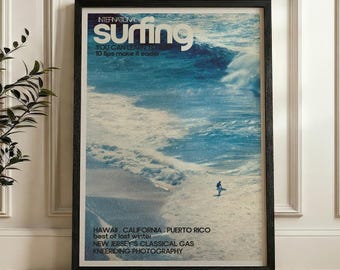 Surfer on Ocean Wave, Vintage Surf Poster, Coastal Wall Art Print