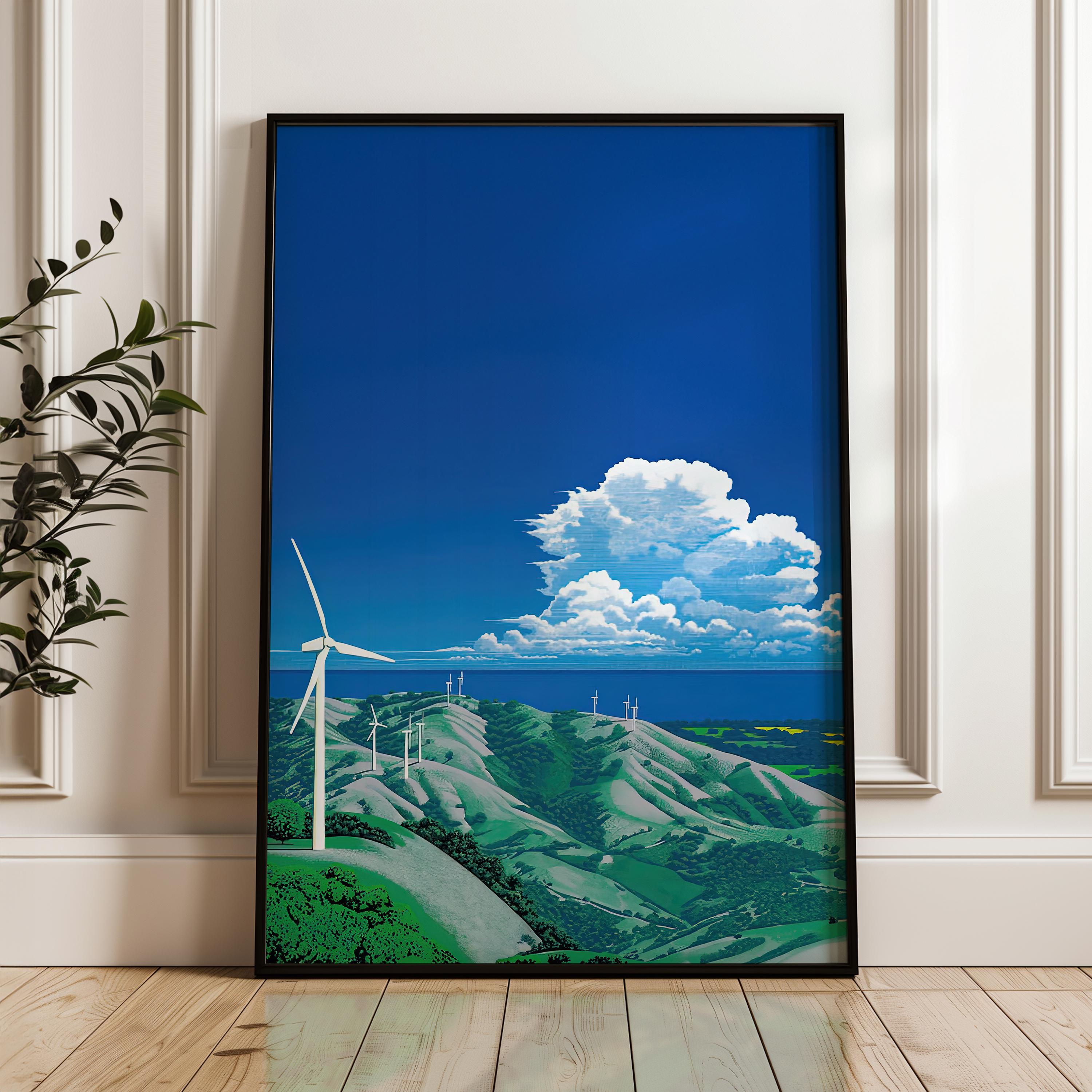 Wind Turbines Landscape, Hiroshi Nagai Wall Art Print, Japanese
