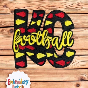 KC Football Embroidery Patch – Kansas City Inspired Iron-On Applique | Red & Yellow Arrowhead Patch for Jackets, Bags, Game Day Outfits