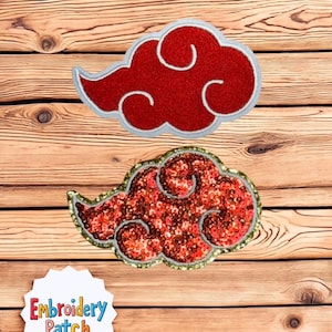 Akatsuki Cloud Patch Set – Red Embroidered Sequin Naruto Inspired Iron-On Patches Anime Cosplay Accessories, Jacket & Bag Decor