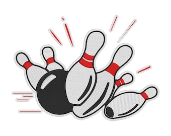 Striking Ball Bowling Pins Embroidery