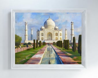 タージ・マハルのキャンバス油絵：インド、蓮の花、建築 - Etsy 日本
