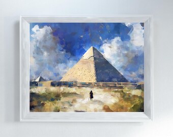 Giza Pyramid Oil Painting, Egypt Landscape Art (Digital Download)