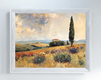 Cypress Tree Landscape Print: Vintage Italy Wall Art (Digital Download)