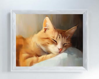 Orange Tabby Cat Painting: Vintage Style Pet Portrait Art (Digital Download