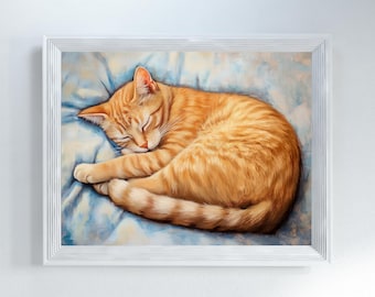 Ginger Cat Oil Painting Art Print: Whimsical Orange Tabby Decor (Digital Download)