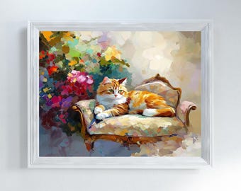 Orange Cat Oil Painting Print: Antique Vintage Style (Digital Download)