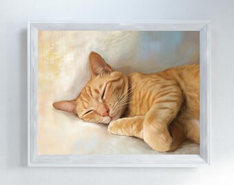Orange Tabby Cat Painting: Vintage Style Wall Art (Digital Download, 6 JPG + PDF Files)