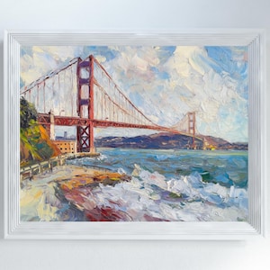 Golden Gate Bridge Painting, Digital Download, San Francisco Bay Art Print, California Sunset Wall Art, Landscape Art, Travel Poster, Bridge