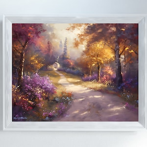 Garden Path to House, Digital Download Oil Painting, Nature Outdoor Decor, Garden Wall Art, Digital Download, Landscape Garden Download