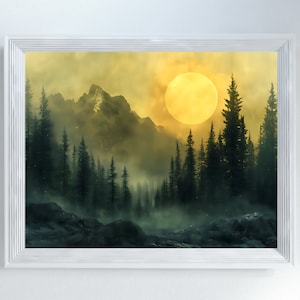 Pine Tree Wall Art, Pine Trees Digital, Landscape Trees Art, Evergreen Print, Morning Scene, Evergreen Landscape, Digital Download, Prints
