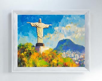 Christ the Redeemer Brazil Art Print: Rio de Janeiro Landmark (Digital Download)