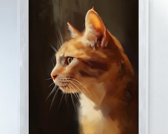 Ginger Tabby Cat Painting: Vintage Style Wall Art (Digital Download)