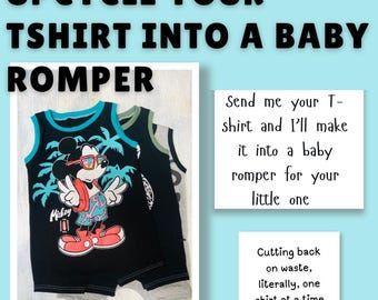 Upcycle baby/toddler romper, t-shirt recycle, handmade, vintage repurpose, reuse, upcycled fashion, sustainable