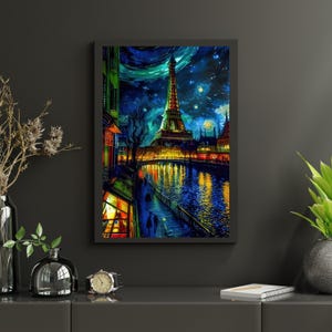 Sternenklarer Nachthimmel über dem Eiffelturm in Paris Fan Art Poster | Paris Eiffelturm Wandkunst | City Home Dekor | Reise Fan Geschenk