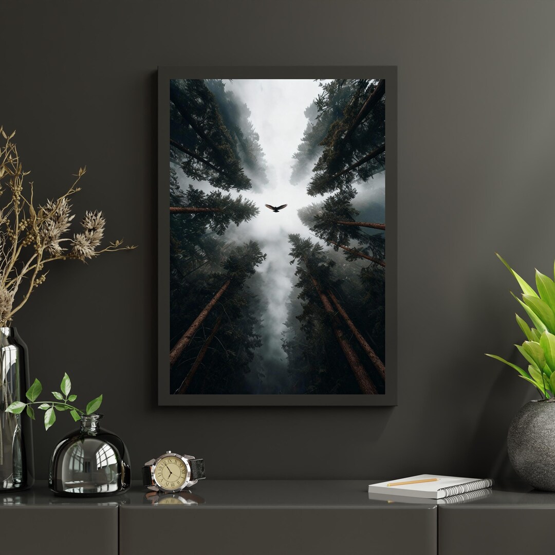 Misty Forest Eagle Print: Moody Pine Tree Landscape Wall Art - Etsy