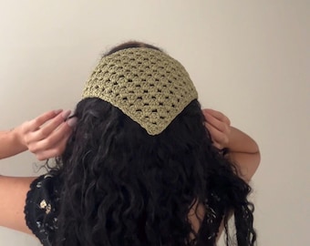 Crochet Bandana, Cottagecore boho Hair scarf, cotton hair kerchief, granny stitch bandanas