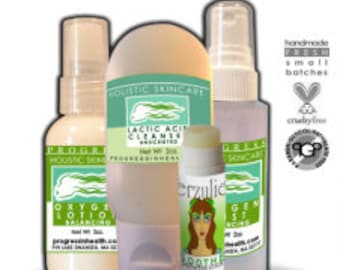 Kit de cuidado de la piel con sistema de oxígeno orgánico de cuatro piezas para piel normal, seca y madura. Vegano. Limpiador grande sin perfume.