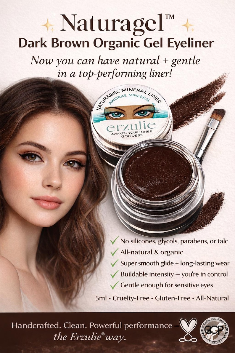 Dark Brown Organic Gel Eyeliner, Natural Mineral Formula image 1