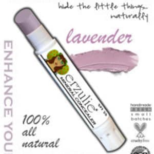 Corretor mineral erzulie, cosméticos naturais, bastão em lavanda, sem glúten, maquiagem sem crueldade, cosnéticos, maquiagem segura para acne