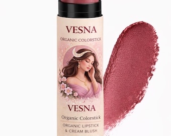VESNA Organic Lipstick and Cream Blush Colorstick  Acne Safe Makeup | Non-Comedogenic | Cruelty Free Makeup | Gluten Free | Clean Beauty