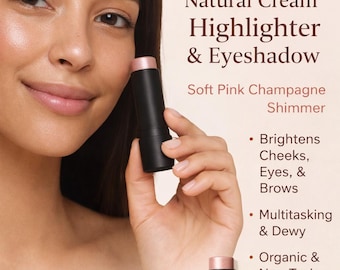 Sombra de ojos e iluminador en crema orgánicos / Brillo rosa champán / Maquillaje no comedogénico