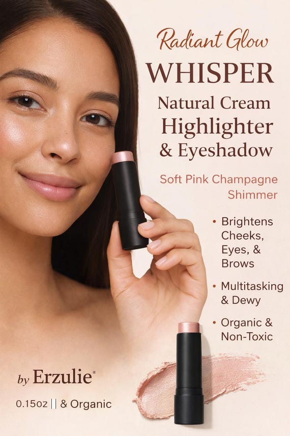 Organic Cream Eyeshadow & Highlighter | Pink Champagne Shimmer | Non Comedogenic Makeup