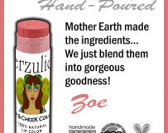 ZOE Organic Lipstick and Cream Blush Colorstick | Cruelty Free Makeup | Non Toxic Cosmetics | Acne Safe | Organic Makeup