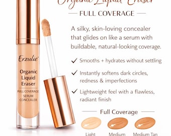 Organic Serum Concealer | Full Coverage, Hydrating, Natural Non-Toxic Makeup | Liquid Eraser Concealer | Hyaluronic Acid