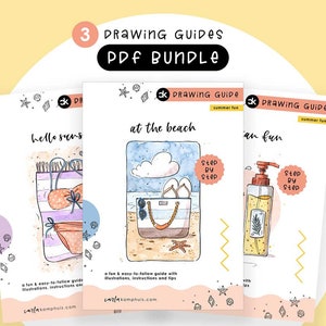 How to Draw Bundle: Summer Fun | 3x Step By Step PDF Drawing Guides, Easy to Follow Tutorials, for traditional drawing materials + procreate