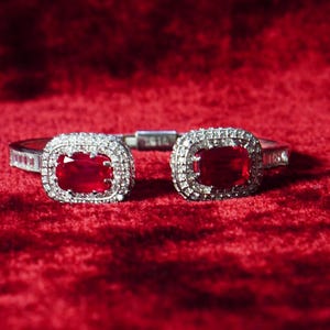 Pulseira inspirada na Duquesa de Windsor com halo de rubis, em prata de lei 925 e diamantes de laboratório, estilo Art Déco, joia para casamento.