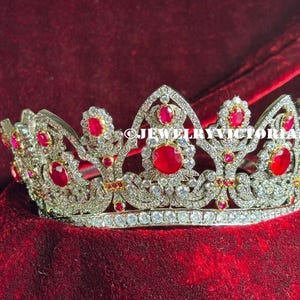 Empress Marie Louise Inspired Ruby Tiara, 925 Sterling Silver Moissanite Crown, Victorian Royal Bridal Crown Wedding Tiara