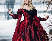 Gothic Winter Wedding Sleeping Beauty Red and Black Sparkle Fantasy Set with Cape Custom XS - 2X