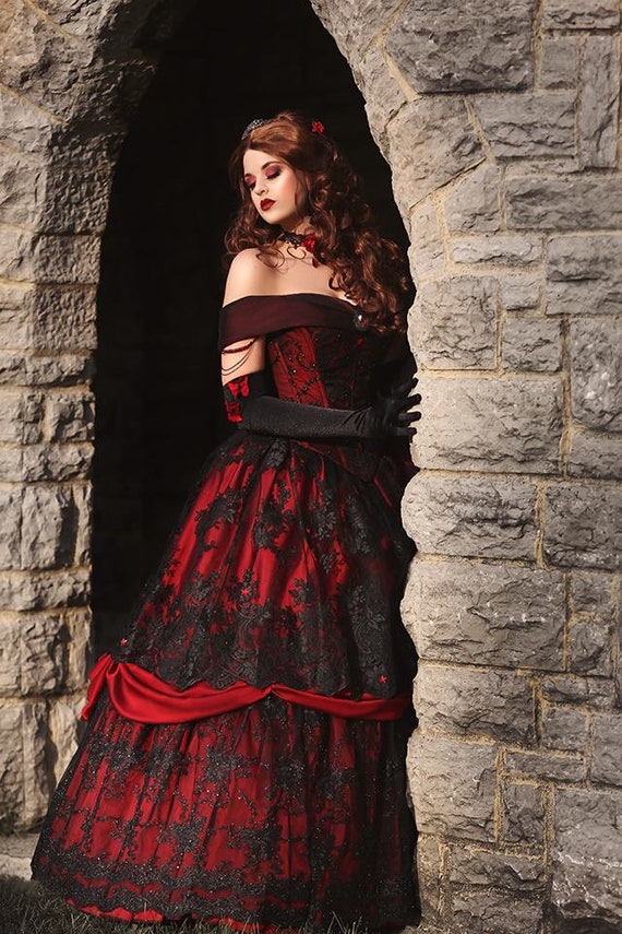 Gothic Belle Red Black Lace Fantasy Gown Wedding Holiday Etsy