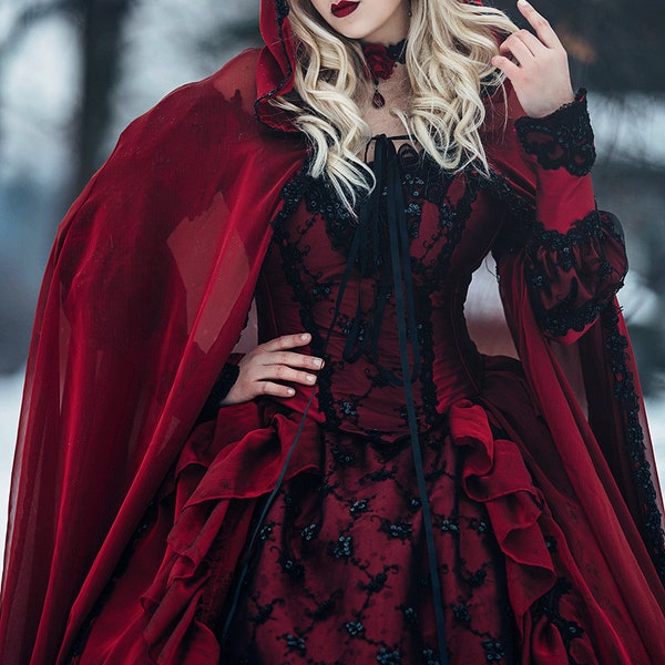 Gothic Sleeping Beauty Red and Black Sparkle Fantasy Set with Cape Custom