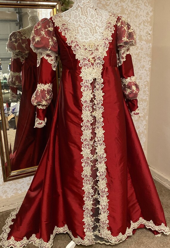 red and champagne dress