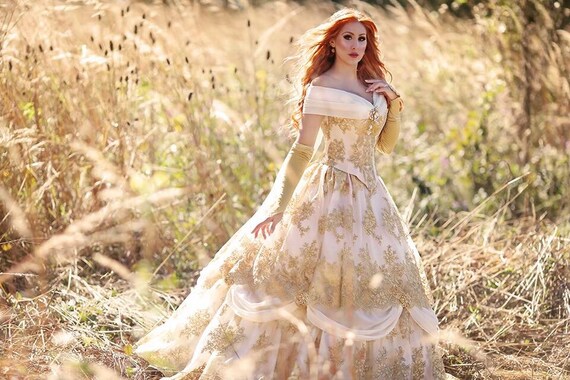 Ivory And Gold Belle Beauty And The Beast Gown Custom Etsy Ivory And Gold Belle Beauty And The Beast Gown Custom Etsy
