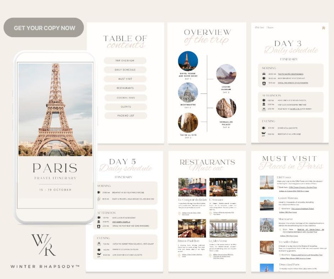 Paris Travel Itinerary: 5-day Guide & Packing List (canva Template) - Etsy
