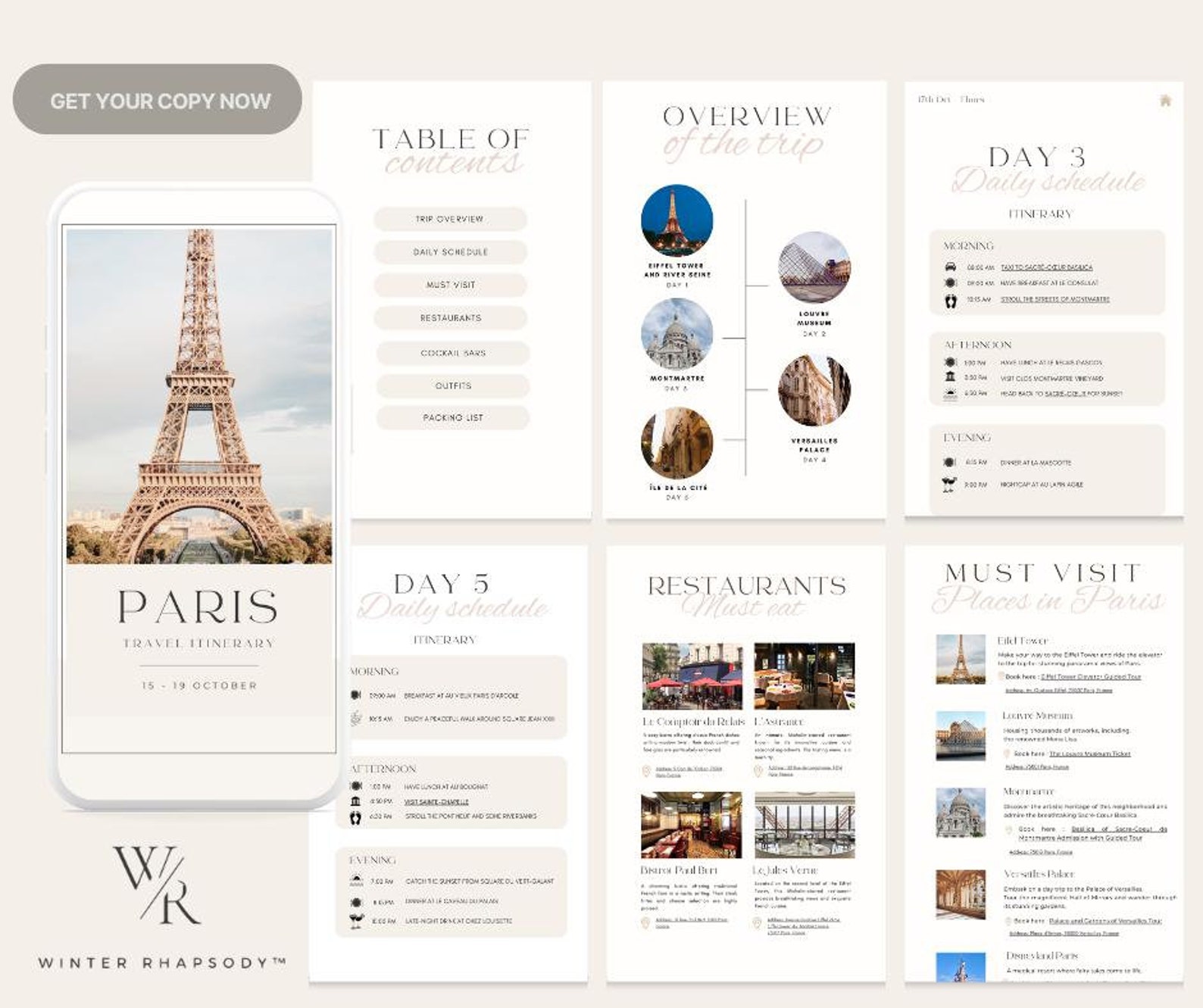 Paris Travel Itinerary: 5-day Guide & Packing List (canva Template) - Etsy