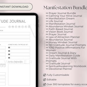 May include: A digital planner bundle with over 300 templates for every occasion. The bundle includes a variety of journals, including a gratitude journal, a manifestation journal, a dream journal, and a daily manifestation guide. The planner is fully customizable and editable.